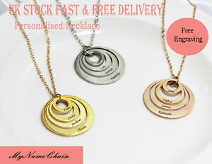 【送料無料】ジュエリー・アクセサリー カスタムリングゴールドメッキネックレスローズバースデーpersonalizzato inciso nome 4 anello collana placcato oro rosa compleanno regalo