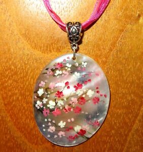̵ۥ奨꡼꡼ ڥȥեɥΥԥ󥯥ۥ磻ȥĥ꡼Х˥㥳ciondolo dipinti a mano fedoskino shell sakura pink amp; white tree firmato vishnyakova