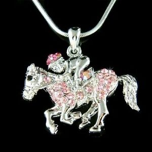 ̵ۥ奨꡼꡼ ۡ饤եꥹ른å졼ͥå쥹rosa cavallo rider in swarovski cristallo fantino gara equestre collana nuova