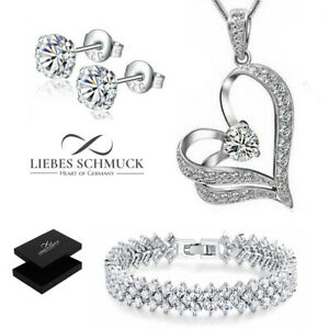 【送料無料】ジュエリー・アクセサリー レディセットチェーンペンダントシルバージルコンイヤリングブレスレットset regalo dama cuore catena pendente cuore 925 argento orecchini zirconi bracciale