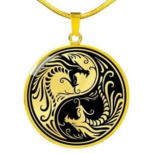 【送料無料】ジュエリー・アクセサリー ドラゴンネックレスステンレスペンダントゴールドyin yang collana dragone zen ciondolo acciaio inox o 18k oro 457559cmtao