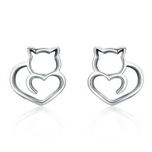 ̵ۥ奨꡼꡼ Сϡȥargento 925 gatto con cuore orecchini