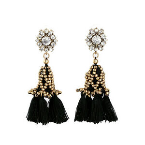 【送料無料】ジュエリー・アクセサリー ゴールドクリップイヤリングロングポンポンライトレトロブラックファブリックorecchini clip dorato in attesa di lunga pompon tessuto nero retro leggero j2