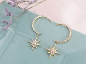 【送料無料】ジュエリー・アクセサリー ゴールドゴールドパートストーンイヤリングルナサイススターゴールドメッキorecchini a perno dorato luna falce stella cz placcato oro matrimonio g6 237