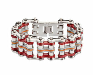 【送料無料】ジュエリー・アクセサリー ステンレススチールシルバーレッドグレーレザーバイクチェーンブレスレットセラーuomo acciaio inox argento rosso grigio pelle bike catena bracciale usa seller