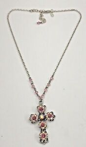 【送料無料】ジュエリー・アクセサリー カークスフォリークリスタルピンクネックレスペンダントウーマンクロスシルバートーンauthentic kirks folly cristallo rosa collana con pendente donna croce tono argento
