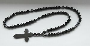 【送料無料】ジュエリー・アクセサリー シュンパイトストーンビーズヘマタイトクロスロザリオペンダントネックレス