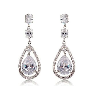 【送料無料】ジュエリー・アクセサリー ホワイトゴールドメッキゴールドイヤリングスリードロップorecchini a perno placcato oro bianco cz tre goccia sposa matrimonio g1 35