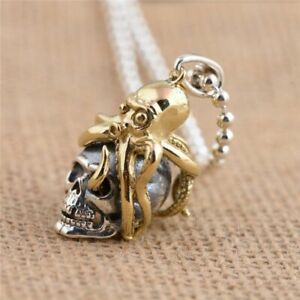 【送料無料】ジュエリー・アクセサリー タコスターリングソリッドシルバーペンダントteschio e octopus..