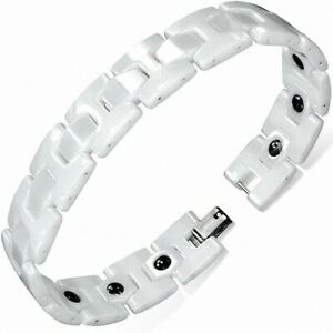 【送料無料】ジュエリー・アクセサリー ブレスレットマグニティックアマイロンアンセラミクブランシュ19cm x 14mm ?bracelet magnetique a maillons en ceramique blanche