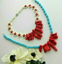 【送料無料】ジュエリー・アクセサリー レッドコーラルストーンターコイズテクスチャビーズネックレスgenuine, corallo rosso rami gems...