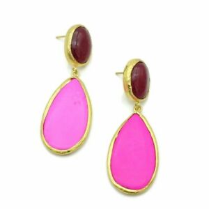 ̵ۥ奨꡼꡼ 饹ϥ饤ȥߥץ쥷㥹ॹȡ󥤥󥰥ɥåaylas agata, howlite semi preziosi gemstone orecchini 21ct gold plated fatto a mano