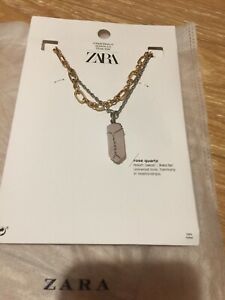 【送料無料】ジュエリー・アクセサリー ザリスタルクォーツピンクチェーンラベルネックレスzara cristallo di quarzo rosa catena collana nuova con etichetta