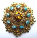 ジュエリー・アクセサリー アンシエンヌブロッシュクーラーカボションターコイズクリスタルビジューヴィンテージancienne broche couleur or cabochon turquoise cristal bijou vintage sphinx 1872