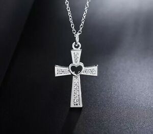 【送料無料】ジュエリー・アクセサリー スターリングシルバークロスハートネックレスチェーンクリスタルハートペンダントクリスマス