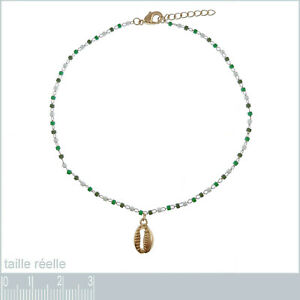 【送料無料】ジュエリー・アクセサリー ブレスレットドチェヴィルコキアージュアンプラケオアペールミユキロンゲールbracelet de cheville coquillage en plaque or et perles miyuki longueur 25cm