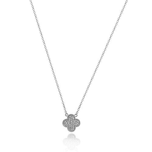 【送料無料】ジュエリー・アクセサリー スターリングパヴェクローバーシルバーネックレスargento sterling pave cz clover collana