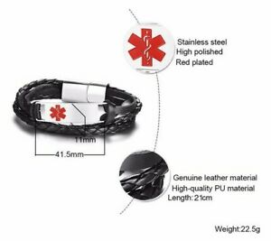 hokushinの【送料無料】ジュエリー・アクセサリー ステンレススチールトーンシルバーブレスレットasma asmatico braccialetti medici in pelle in acciaio inox tono argento｜アングル3