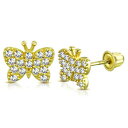 【送料無料】ジュエリー・アクセサリー ゴールドイエローバタフライリトルガールズイヤリング14k oro giallo farfalla insetto bianco trasparente cz piccolo ragazze orecchino,