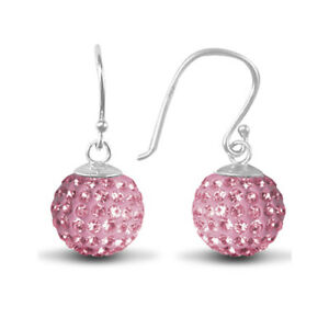 【送料無料】ジュエリー・アクセサリー シルバーミラーボールドロップイヤリングピンククリスタルsilve..