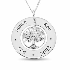 ジュエリー・アクセサリー スターリングシルバーファミリーツリーペンダントカスタムチェーンsterling silver ciondolo albero genealogico su 18 catena personalizzato con nomi 4