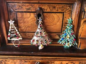 【送料無料】ジュエリー・アクセサリー クリスマスツリーブローチヴィンテージ 3 christmas tree brooch vintage