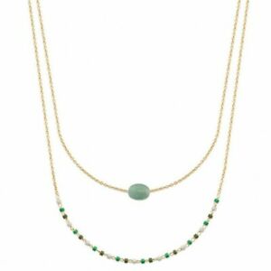 ジュエリー・アクセサリー コリアードゥランアンプラケアンヴェリタブルアベンチュリンエペルミユキcollier deux rangs en plaque or en veritable aventurine et perles miyuki