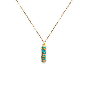 ジュエリー・アクセサリー コリアーティキプラケオルエターコイズシンセティックcollier tiki plaque or et turquoise synthetique longueur au choix 45cm ou 50cm