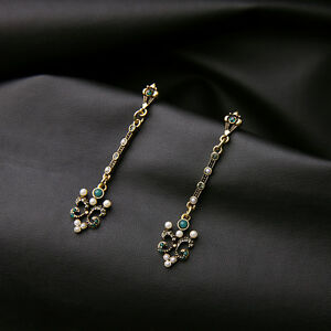 【送料無料】ジュエリー・アクセサリー イヤリングクリップオンゴールドロングシンアールデコグリーン..