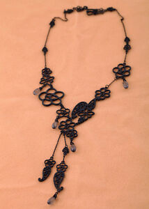 【送料無料】ジュエリー・アクセサリー ネックレスシルバーペンダントブラックピンクメタルオリジナルレトロcollana ciondolo argentato nero filigrana rosa metallo, originale retro xxl 1