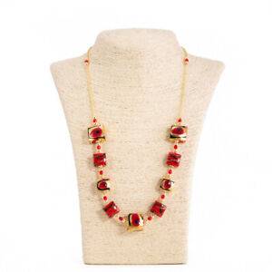 【送料無料】ジュエリー・アクセサリー ムラーノガラスジュエリームリーナネックレスcollana lunga rossa da donna regalo bigiotteria murrina con oro vetro murano