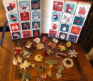 yzWG[EANZT[ bgBe[WNX}XsAhxgJ_[_tlot 24 vintage christmas pins amp; handmade advent calendar wonderful gift 3