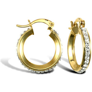 ̵ۥ奨꡼꡼ ɥꥹ륨˥ƥաץ9ct gold crystal eternity 3mm hoop earrings 16mm