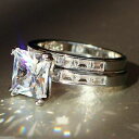 【送料無料】ジュエリー・アクセサリー ジルコンカットプリンセスブライドセットホワイトゴールドzircone taglio princess sposa set anello di fidanzamento 14k oro bianco sopra