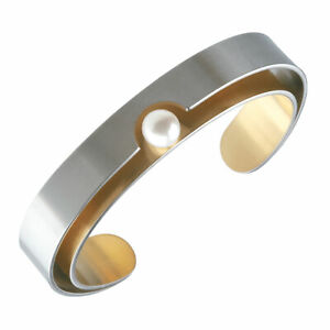 【送料無料】ジュエリー・アクセサリー ステンレスマットゴールデンパールデザインパールブレスレットdesign serio bracciale a49 m perla in acciaio inox opaco dorato perle