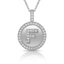 【送料無料】ジュエリー・アクセサリー ブリリアントラウンドハローペンダントネックレスホワイトゴールドbrillante rotondo halo f lettera iniziale ciondolo collana 14k oro bianco