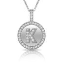 【送料無料】ジュエリー・アクセサリー ブリリアントラウンドハローペンダントネックレスホワイトゴールドbrillante rotondo halo k lettera iniziale ciondolo collana 14k oro bianco