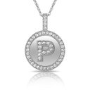 【送料無料】ジュエリー・アクセサリー ブリリアントラウンドハローペンダントネックレスホワイトゴールドbrillante rotondo halo p lettera iniziale ciondolo collana 14k oro bianco(4)