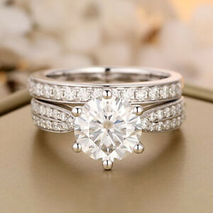 【送料無料】ジュエリー・アクセサリー ニアホワイトモイッサニテロンリーエンゲージメントセットシルバーウェディングリング4 kt vicino bianco mo...