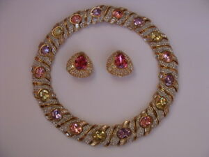 【送料無料】ジュエリー・アクセサリー ヴィンテージシナーラインストーンプリンセスネックレスイヤリングセットシナーハリウッドネックレス