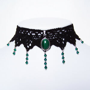 gothic steampunk collana girocollo in pizzo gotico vittoriano malachite verde smeraldoゴシックスチームパンクジロコロネックレスビクトリアゴシックレースマラ...