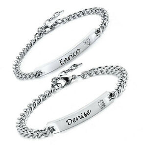 【送料無料】ジュエリー・アクセサリー ロマンチックステンレススチールブレスレットパートナーブレスレットid romantica bracciali in acciaio inox con incisione a scelta, partner bracciale box