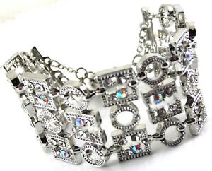 hokushinの【送料無料】ジュエリー・アクセサリー フランキーシルバーブレスレットdichiarazione dargento bracciale incrostato con cristalli iridescenti by frankie b｜アングル3