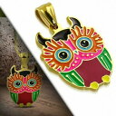 yzWG[EANZT[ yfeBtGAVGhqu[J[[G{h[pendentif en acier dore hibou colore rose et bordeaux