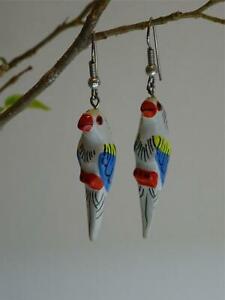 ̵ۥ奨꡼꡼ ।󥰥Сpappagallo orecchini realizzati a mano intagliati e dipinti tropicale pappagallo uccellino ejk4