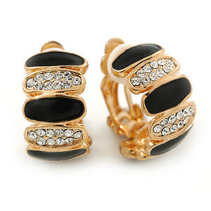 【送料無料】ジュエリー・アクセサリー ゴールドメッキブラックシェイプクリスタルクリップイヤリングsmalto nero placcato oro forma c cristallo orecchini a clip 20mm lunghezza