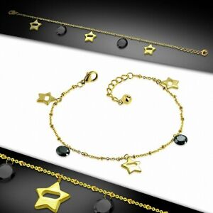 【送料無料】ジュエリー・アクセサリー ブレスレットアブレロケスエトワールアンアシエイオキシドブルドレアベックシェーヌエシェーヌドbracelet a breloques etoiles en acier inoxydable dore avec chaine et chaine d