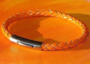 【送料無料】ジュエリー・アクセサリー ライムベイアートオレンジレザーステンレススチールブレスレットdonna 5mm arancione in pelle intrecciata amp; bracciale in acciaio inox da lyme bay arte