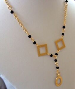 【送料無料】ジュエリー・アクセサリー ブラックアガタパールゴールドメッキロサリオネックレスペンダントチェーンperla agata nera e le forme placcato oro 16 rosario collana con pendente e catena