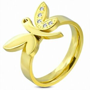 【送料無料】ジュエリー・アクセサリー バグファンタイジーアベックアイルドトンボセミパヴェアンアシエイオキシブルプラケbague fantaisie avec aile de libellule semipavee en acier inoxydable plaque or